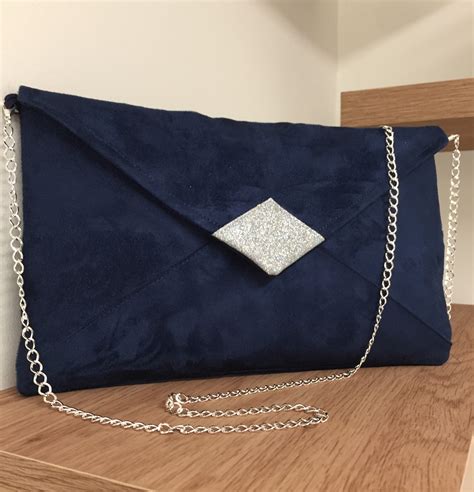 Pochette mariage bleu marine en suédine paillettes argentées Etsy