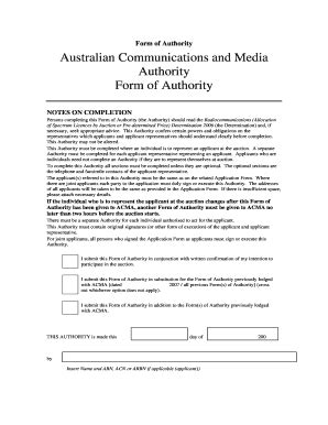 Fillable Online Acma Gov Form Of Authority ACMA Acma Gov Fax Email