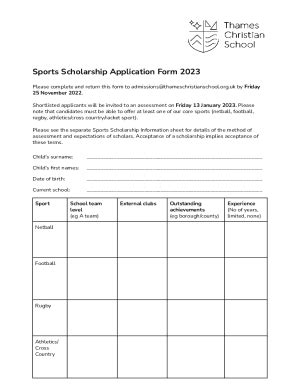 Fillable Online Sports Scholarship Application Form For 10 And 11