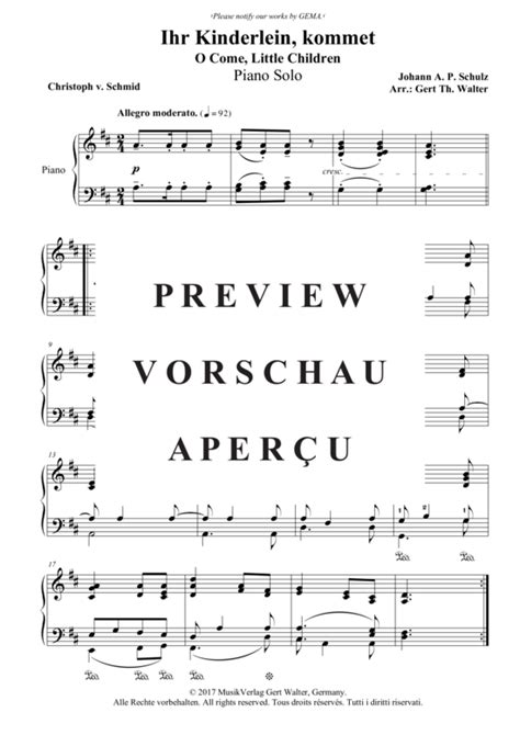 Ihr Kinderlein Kommet Klavier Solo Pdf Noten Von Johann A P Schulz