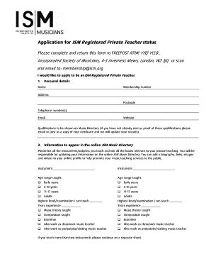 Fillable Online Ism Application For ISM Registered Private Teacher