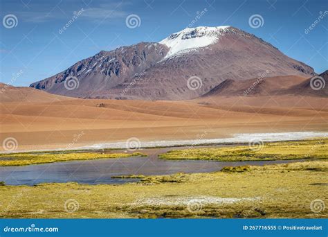 Salt Lake Volcanic Landscape At Sunset Atacama Chile Border With