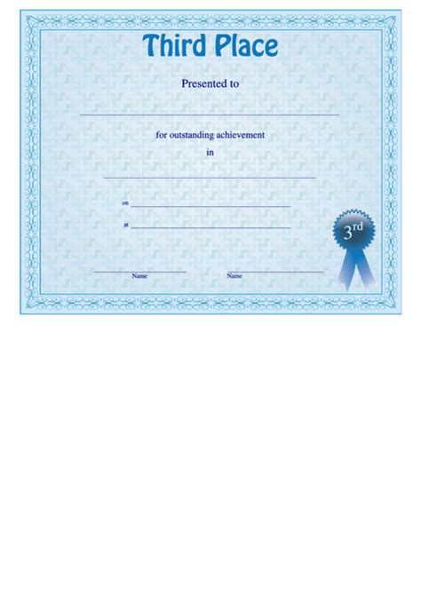 Third Place Certificate Template printable pdf download