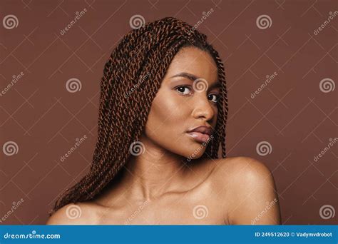 Half Naked Black Woman Posing And Looking At Camera Stock Photo Image