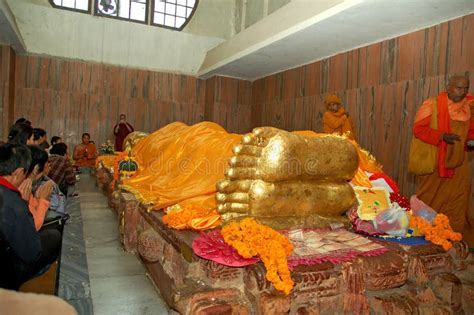 Buddha Gold Statue At The Mahaparinirvana Temple Kusinara Or Kushinagar