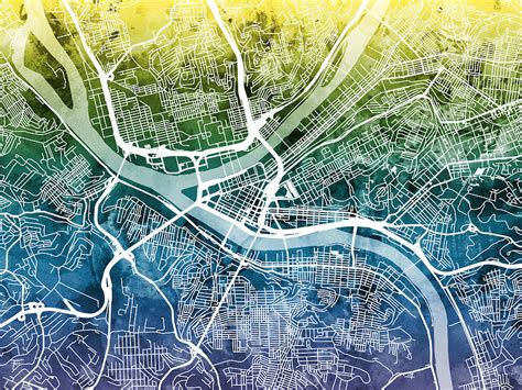 Pittsburgh Pennsylvania Street Map Digital Art By Michael Tompsett