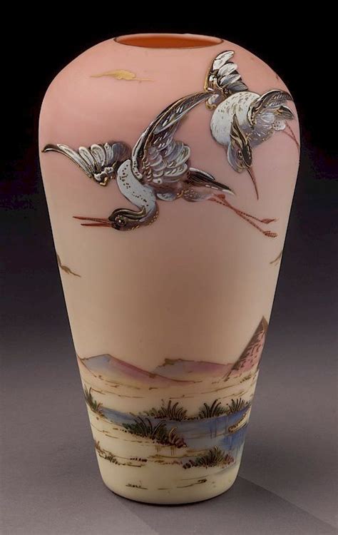 Mt Washington Burmese Flying Crane Vase Vase Washington Art Glass Art