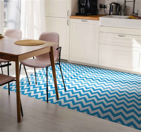 Blue And White Zig Zag Vinyl Rug TenStickers