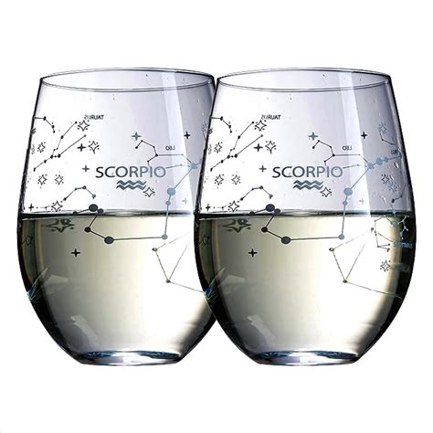 The Wine Savant Set Of 2 Zodiac Sign Wine Glasses With 2 Wooden Coasters Astrology