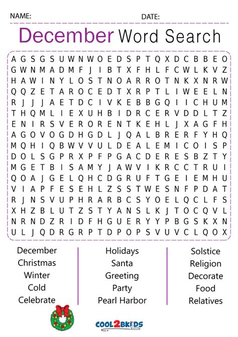 December Word Search Poster Puzzle Lupon Gov Ph