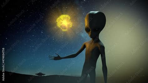 D Cgi Vfx Animation Of Classic Roswell Grey Alien In A Misty Night