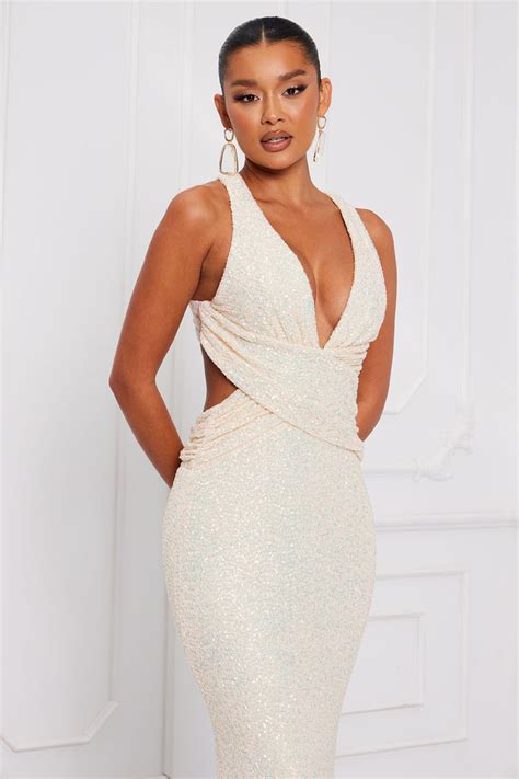 Secret Admirer Sequin Maxi Dress Champagne Fashion Nova Dresses