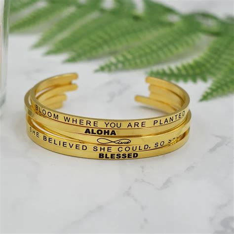 Pc Gold Stainless Steel Positive Inspirational Bracelet Engraved Quote