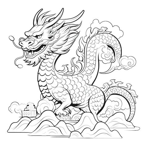 Coloriage Nouvel An Du Dragon Chinois à Colorier Généré Par Ai Photo