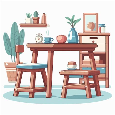 Dining Table And Chairs Outline Doodle Vector Illustration On White