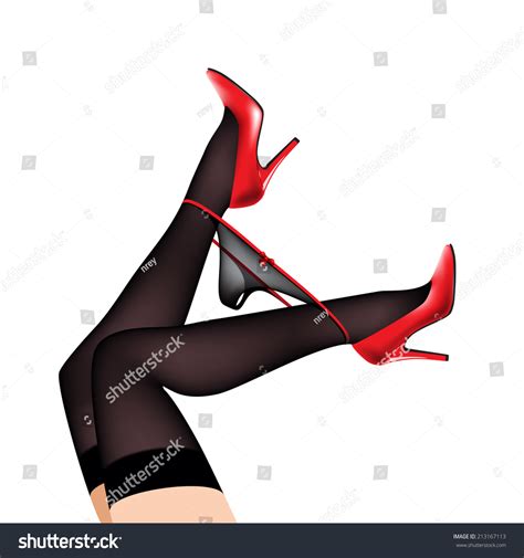 Women S Legs In Red Shoes Stockings And Panties Stock Vector