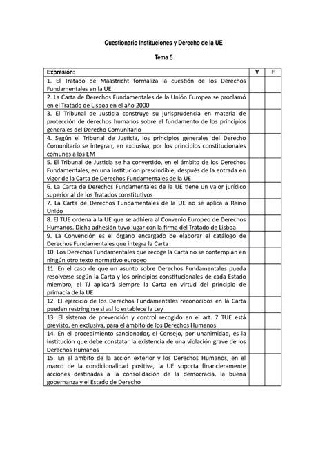 Cuestionario Tema 5 Cuestionario Instituciones Y Derecho De La UE