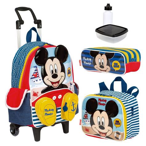 Kit Mochila Infantil Lancheira Estojo Mickey Mouse M Sestini R