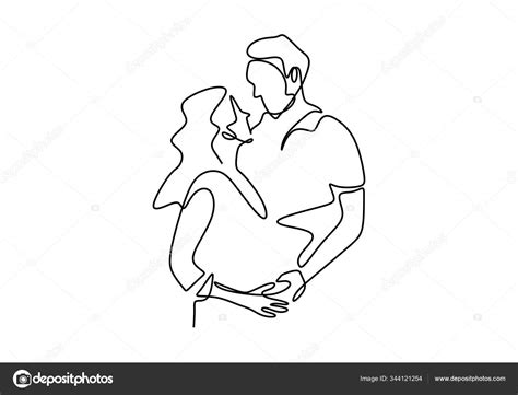 Continuous One Line Drawing Loving Couple Woman And Man In Love