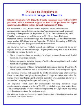 Florida Minimum Wage Poster Gwyn Portia