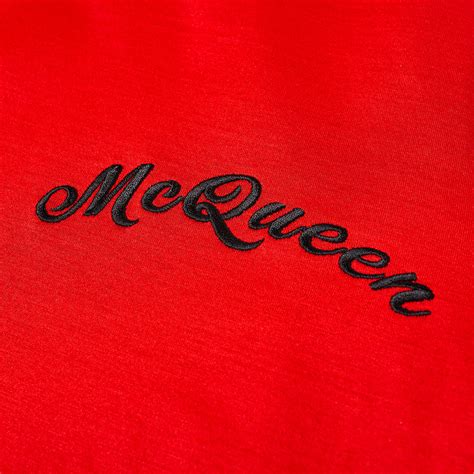 Alexander McQueen Logo Embroidered T Shirt Deep Orange END UK