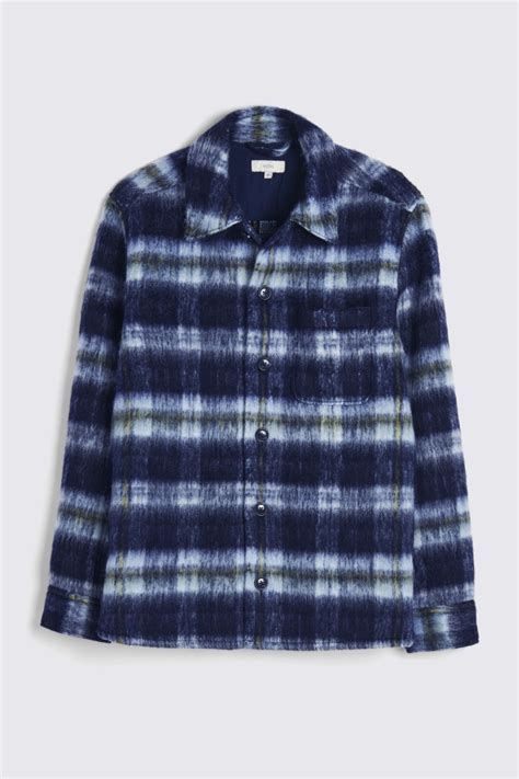 Navy Brushed Check Overshirt Buy Online At Moss