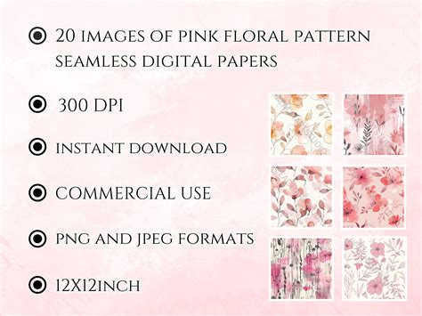 20 Pink Watercolor Floral Printable Paper Seamless Shabby Chic Instant