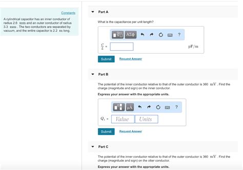 Solved Part A Constants A Cylindrical Capacitor Has An Inner Chegg