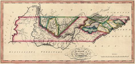 Antique Map Of Tennessee By Samuel Lewis Circa 1810 Drawing By Blue