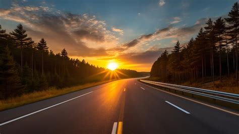 Premium AI Image | a highway with a sunset in the background