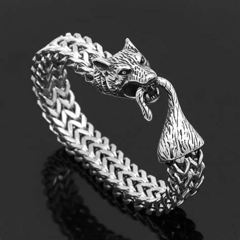 Viking Wolf Bracelet Viking Wolf Head Wolftail Titanium Steel Bracelet