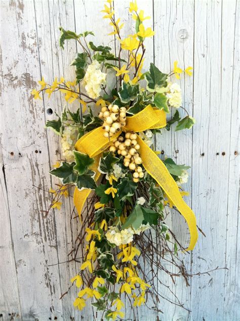 Yellow Spring Door Swag Forsythia Birch Door Wreath Etsy