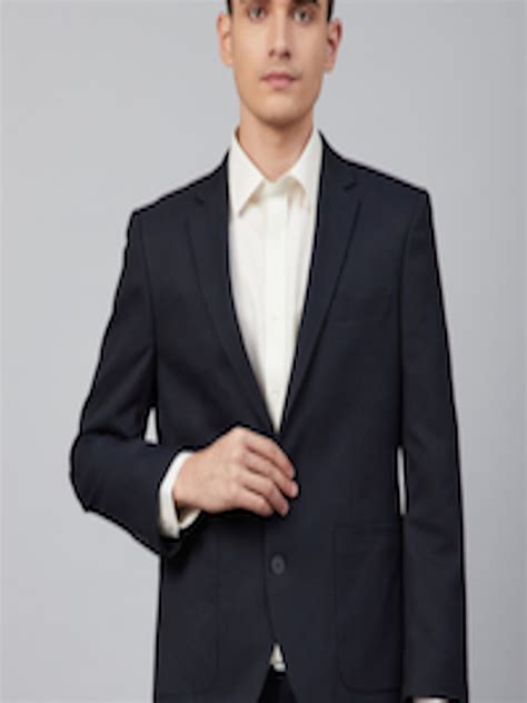Buy Marks & Spencer Men Navy Blue Solid Single Breasted Regular Fit ...