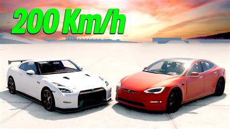 NISSAN GT R NISMO Vs TESLA MODEL S PLAID 200 Km H CRASH TEST BeamNG