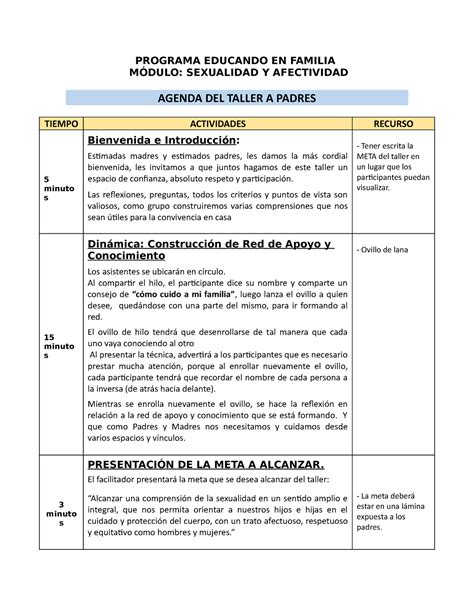 Agenda Educando EN Familia PROGRAMA EDUCANDO EN FAMILIA MÓDULO