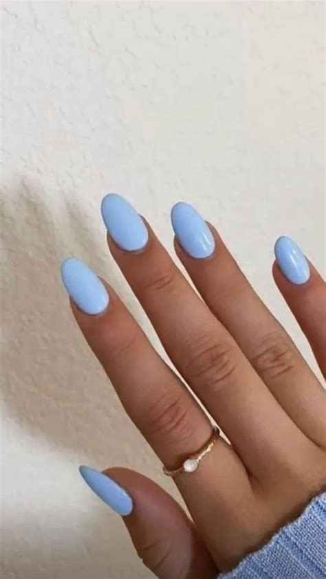 Cute Light Blue Almond Simple Nail Idea For Summer Gel Manicure