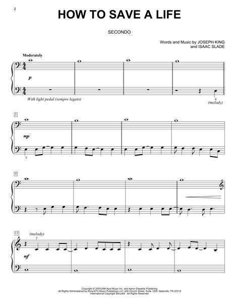 How To Save A Life By The Fray Sheet Music For Piano Duet At Sheet