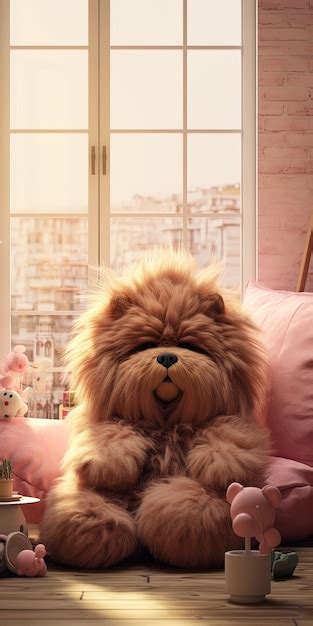 Un Perro Con El Pelo Largo Sentado En Una Almohada Rosa Foto Premium