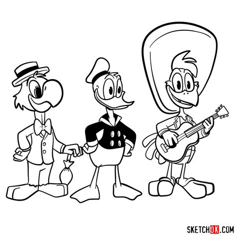 How To Draw The Three Caballeros Sketchok Easy Drawing Guides The