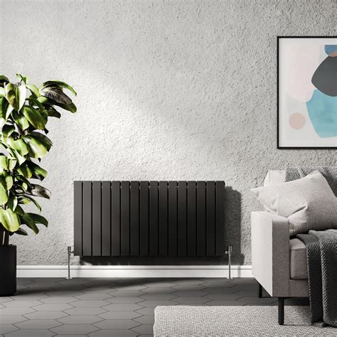 Urban Horizontal Radiator Matt Black Double Panel 600mm High