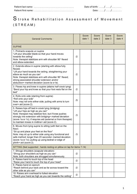 Stroke Rehabilitation Assessment Of Movement Stream Patient Last Name