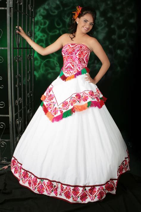 Huasteca San Luis Potosi Embroidered White With Red Wedding Dress More