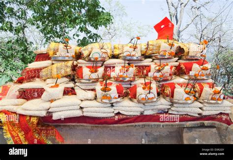 Religious offering and prasada for sale at Mansa Devi Temple, Haridwar ...