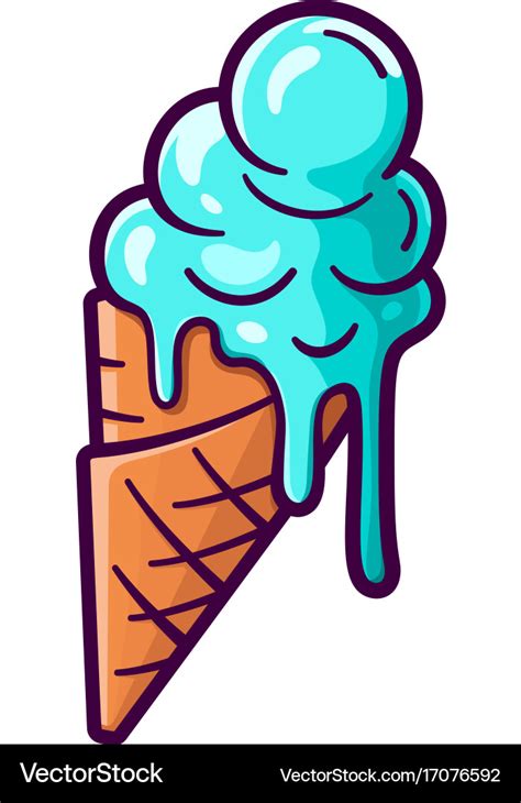 Cartoon Melting Ice Cream Balls In The Cone Vector Image