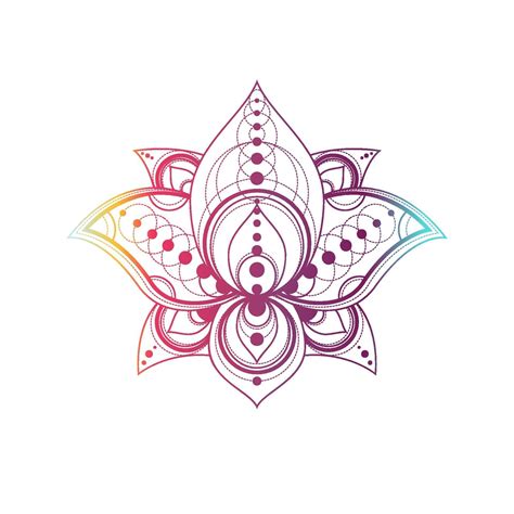 Lotus Flower With Geometric Pattern Vector Linear Illustration