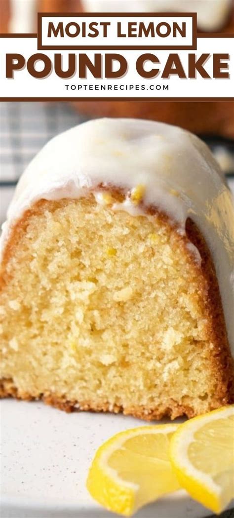 A Lemon Pound Cake On A Plate With A Slice Cut Out