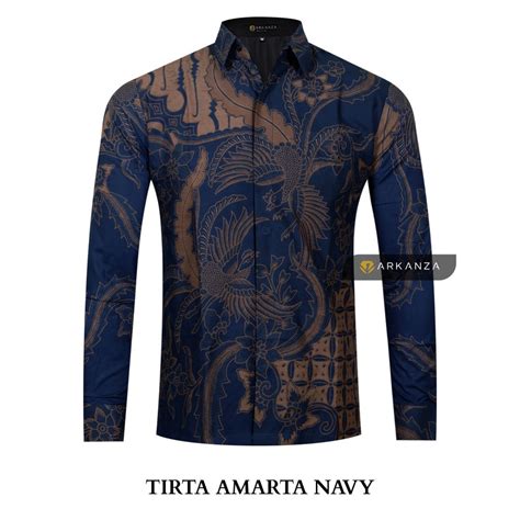 Jual Batik Arkanza Motif Tirta Amarta Navy Hem Atasan Kemeja Baju Batik