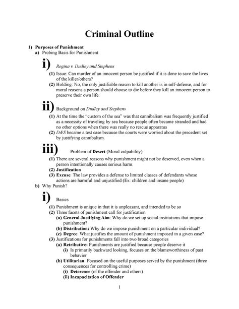 Crim Law Outline Criminal Outline Purposes Of Punishment A Probing