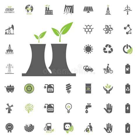 Nuclear Power Plant Icon Eco And Alternative Energy Vector Icon Set