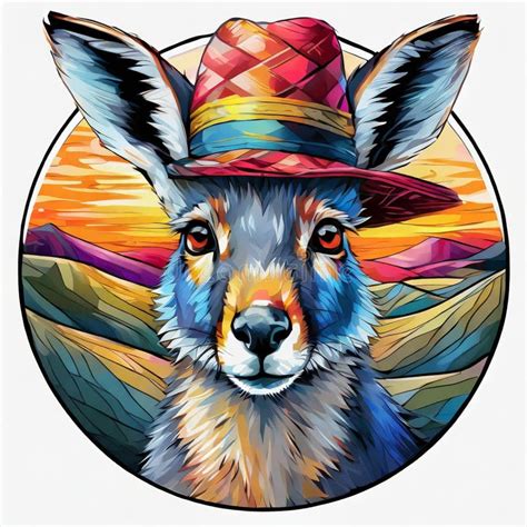 Australian Kangaroo Wearing A Hat Colorful Illustration Designed Clip